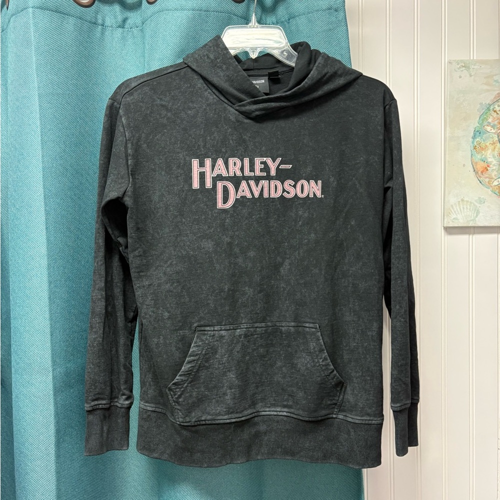 Harley-Davidson Black Mineral Wash Hoodie with Pink Logo